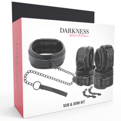 Darkness - Menottes Et Collier En Cuir Noir